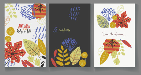 Vertical cards with fall color leaves. Simple designs.