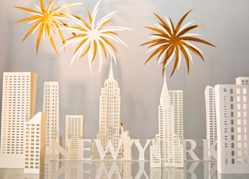 Fireworks in New York paper craft on white