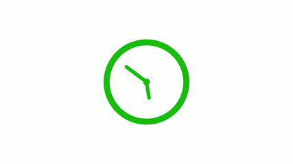 Green color circle 12 hours clockicon on white background,clock icon