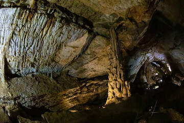 Cave stalactites, stalagmites, and other formations at Marble cave, Crimea