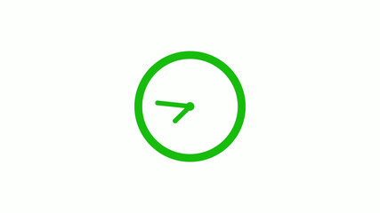 Green color circle 12 hours clockicon on white background,clock icon
