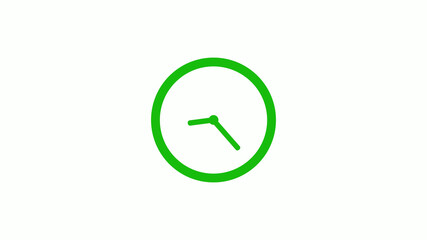 Green color circle 12 hours clockicon on white background,clock icon