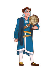 Christopher Columbus with world maps character