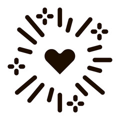 Heart And Firework Wedding glyph icon. Love Symbol Heart Wedding Element Pictogram. Party Preparation And Marriage Template Monochrome Illustration
