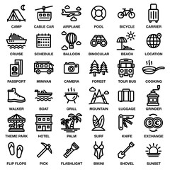 TRAVEL & CAMPING ICON SET  [Editable stroke. 48×48 Pixel Perfect.]