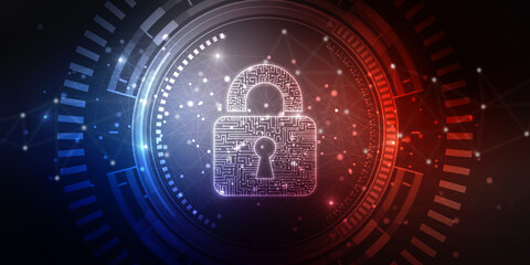 2d illustration Safety concept: Closed Padlock on digital background
