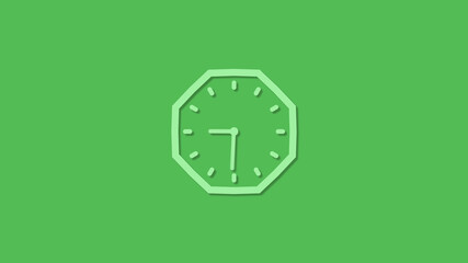 New green color counting down 3d clock icon on green background,clock icon