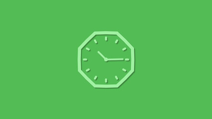 New green color counting down 3d clock icon on green background,clock icon