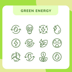 green energy icon set collections pack with outline modern line style