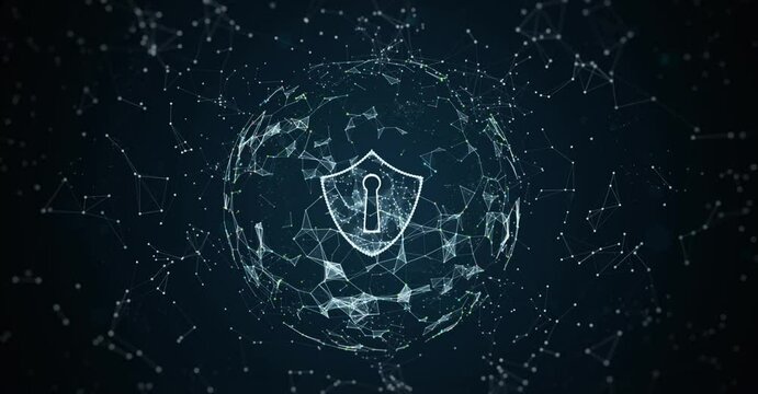Shield icon on secure global network, Cyber security and information network protection, Future technology network for business and internet marketing background concept