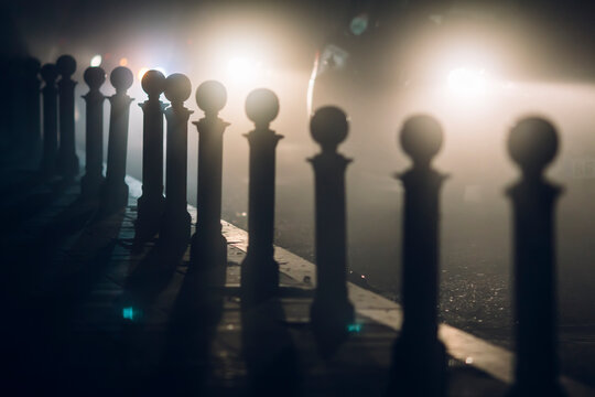 foggy night in the city, vehicles, atmosphere, cold