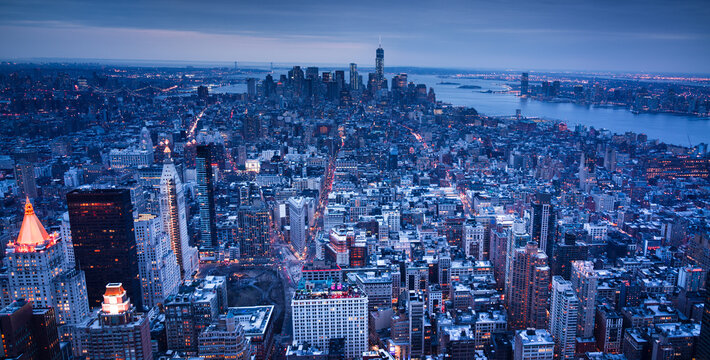 New York City skyline at dusk