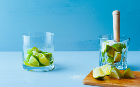 Caipirinha cocktail being prepared