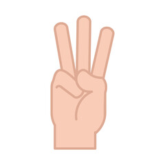 sign language hand gesture indicating w letter, line and fill icon
