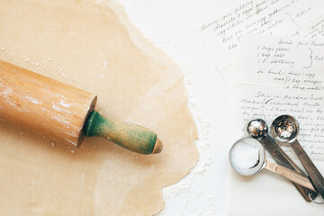 pie crust, old rolling pin, and family recipes