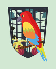wild tropical parrot bird in shield frame