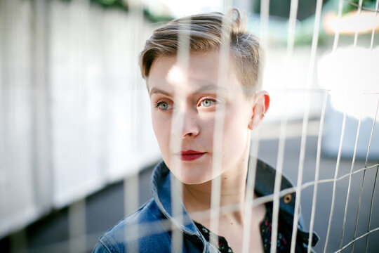 Beautiful young woman with pixie hair cut