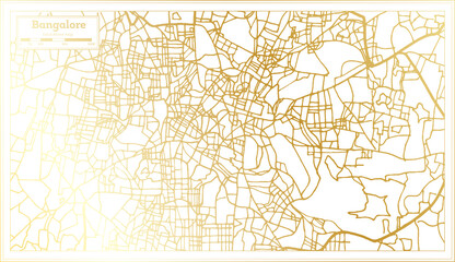 Bangalore India City Map in Retro Style in Golden Color. Outline Map.