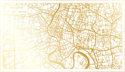 Bangkok Thailand City Map in Retro Style in Golden Color. Outline Map.
