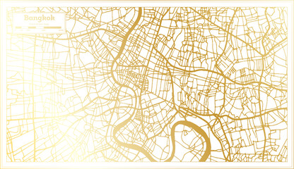 Obraz premium Bangkok Thailand City Map in Retro Style in Golden Color. Outline Map.