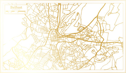 Belfast Ireland City Map in Retro Style in Golden Color. Outline Map.