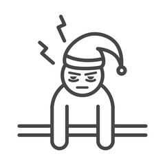 insomnia, sleepless man with hat linear icon style