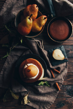 Pancakes with poached pear