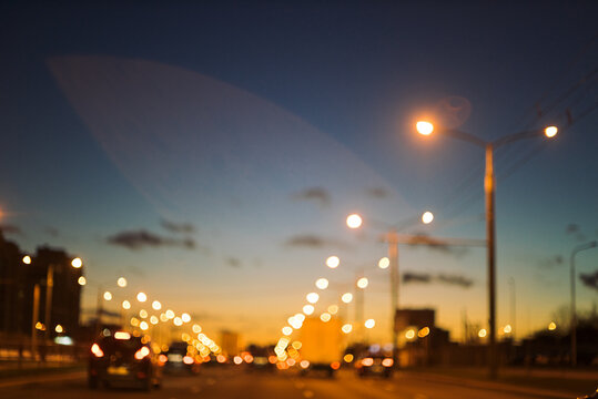 bokeh effect on the road in Minsk