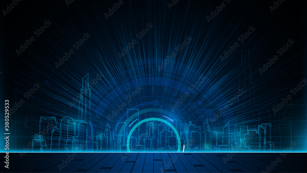 Wall mural abstract cyber city technology innovation concept design background