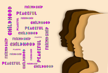 The image of children with different skin colors and the inscription about friendship and peace