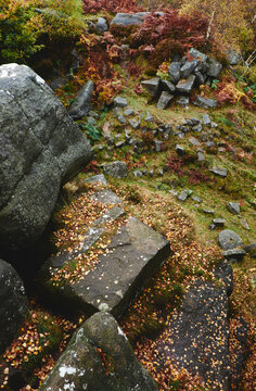 Old millstone quarry. Derbyshire, UK.