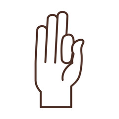 sign language hand gesture indicating f letter, line icon