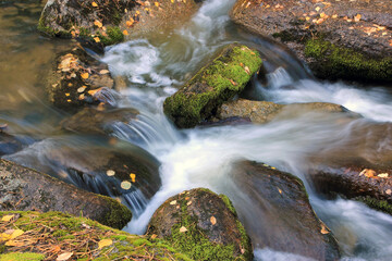 Stormy waters of the mountain river Belokurikha.  Russia. The Belokurikha River flows in the Smolensk region of the Altai Territory through a mountain gorge. A very popular tourist destination.