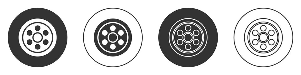 Black Alloy wheel for a car icon isolated on white background. Circle button. Vector Illustration.