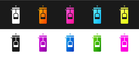 Set French press icon isolated on black and white background. Vector Illustration.