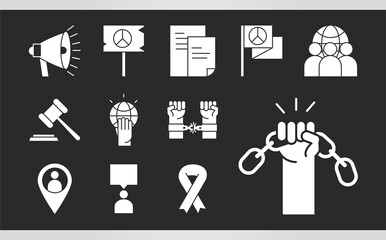 international human rights day law justice chain fight hope icons collection silhouette icon style