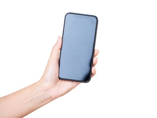 Woman holding smartphone with blank screen