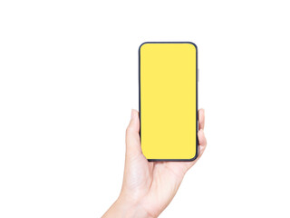 Woman holding smartphone with blank screen