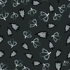 Grey seamless vector background with leaves, autumn design