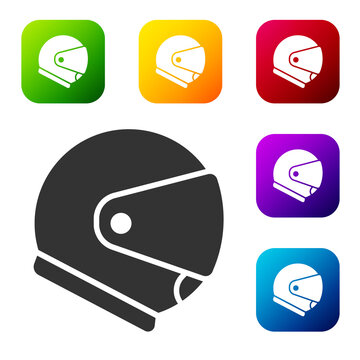 Black Helmet icon isolated on white background. Extreme sport. Sport equipment. Set icons in color square buttons. Vector Illustration.