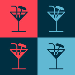 Pop art Cocktail icon isolated on color background. Vector Illustration.