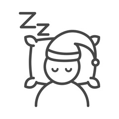 insomnia, person with hat sleeping with a pillow linear icon style