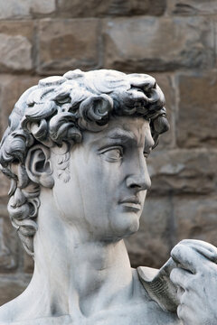 Michelangelo's David detail Piazza della Signoria, Firenze, Italy.