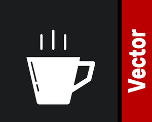 White Coffee cup icon isolated on black background. Tea cup. Hot drink coffee. Vector Illustration.