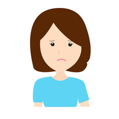 Doodle Woman Short hair Cartoon Potrait Avatar Sad Illustration Vector