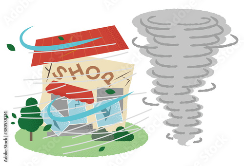 竜巻の被害に遭うショップのベクターイラスト Wall Mural Icim