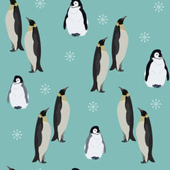 Seamless pattern with the family of penguins.