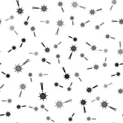 Black Medieval chained mace ball icon isolated seamless pattern on white background. Medieval weapon. Vector.