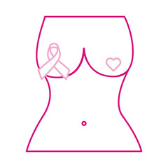 breast cancer awareness month, female body ribbon healthcare concept line icon