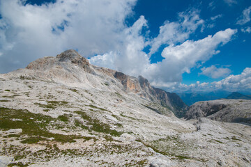 Big plateau at the summit of Pale di San Martino in Trentino during summer day, Italy